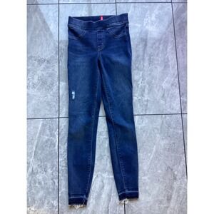 SPANX Denim Stretch Skinny Jeans Distressed Raw Hem Dark Wash Women's Jegging XS